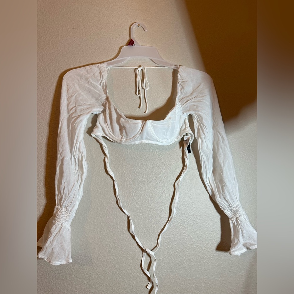 White fox long sleeve crop bra top (S)